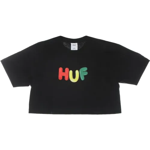 Schwarzes Crop Tee Crew-Neck Kurzarm - HUF - Modalova