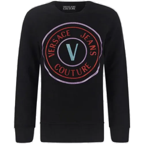 Cotton Sweatshirt with Art Design , female, Sizes: M - Versace Jeans Couture - Modalova