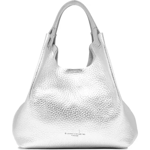 Silver Hammered Leather Small Shopper Bag , female, Sizes: ONE SIZE - Gianni Chiarini - Modalova