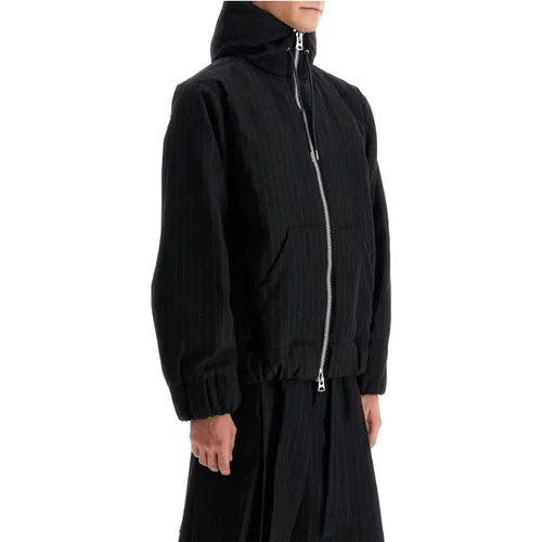 Hooded Wool Gessato Jacket , male, Sizes: S, L - Sacai - Modalova