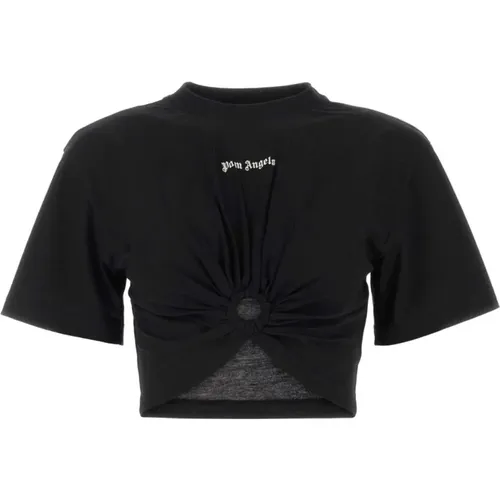 Stilvolles schwarzes Baumwoll-T-Shirt , Damen, Größe: XS - Palm Angels - Modalova