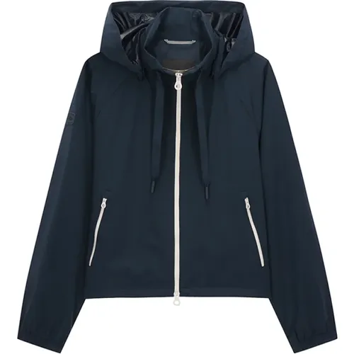 Dunkelblaue Kurze Jacke Logo Bänder , Damen, Größe: L - duvetica - Modalova