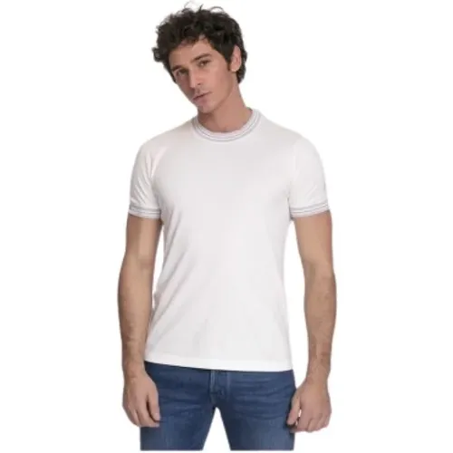 Weißes T-Shirt mit Rundhalsausschnitt und bunten Streifen an Kragen und Ärmeln , Herren, Größe: L - BRUNELLO CUCINELLI - Modalova