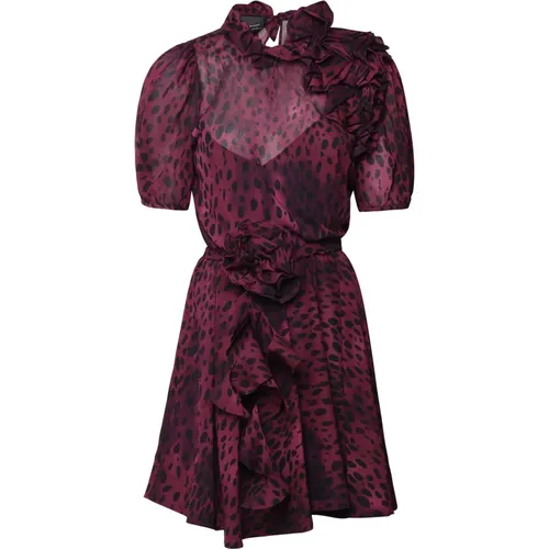 Animalier Ruffle Collar Dress with Transparencies , female, Sizes: S, XS, 2XS, M - pinko - Modalova