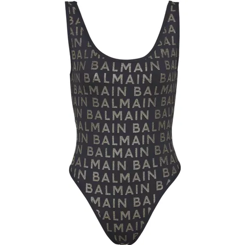 Badeanzug mit Logos , Damen, Größe: M - Balmain - Modalova