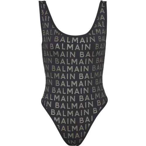 Badeanzug mit Logos , Damen, Größe: S - Balmain - Modalova