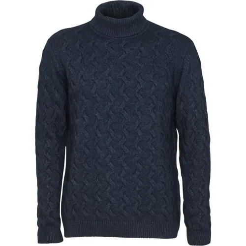 Blauer Strickpullover mit Zopfmuster , Herren, Größe: XL - SAND - Modalova