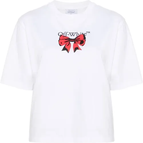 Off , Logo Print Crew Neck T-shirts , female, Sizes: S, XS - Off White - Modalova