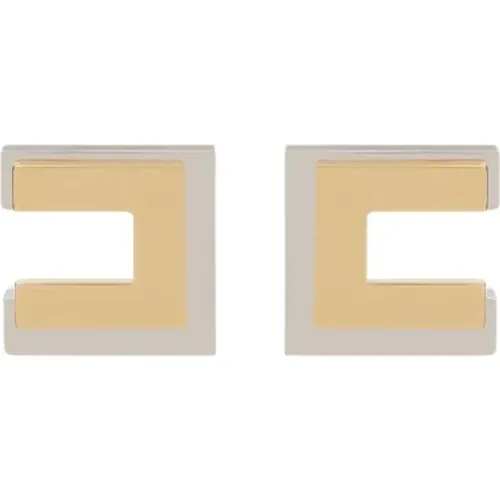 Double Logo Earrings with Golden and Silver Cubic Design , female, Sizes: ONE SIZE - Elisabetta Franchi - Modalova