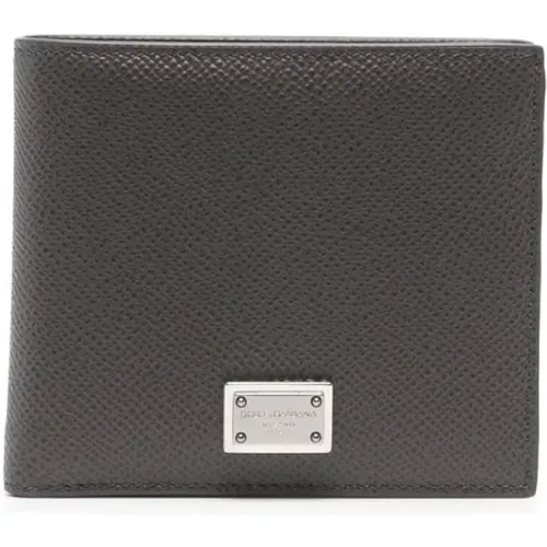 Grey Leather Bi-Fold Wallet , male, Sizes: ONE SIZE - Dolce & Gabbana - Modalova