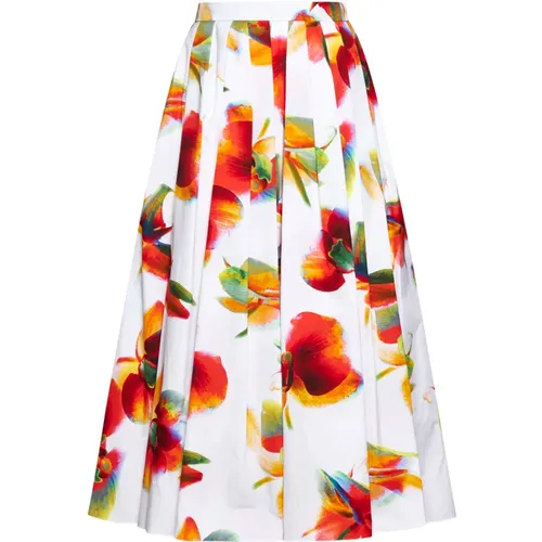 Floral Print Cotton Midi Skirt , female, Sizes: M - alexander mcqueen - Modalova
