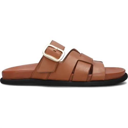 Cognac Leder Riemchensandalen , Damen, Größe: 37 EU - Lina Locchi - Modalova