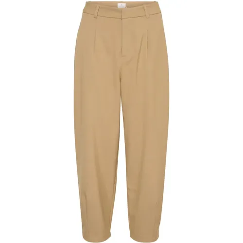 High-Waisted Cropped Pants Petrified Oak , female, Sizes: 3XL, XL, M, XS, S, 2XL, L - Kaffe - Modalova