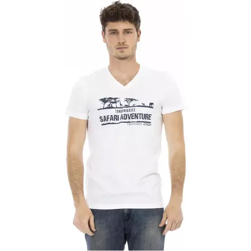 Herren Bedrucktes V-Ausschnitt T-Shirt , Herren, Größe: XL - Trussardi - Modalova