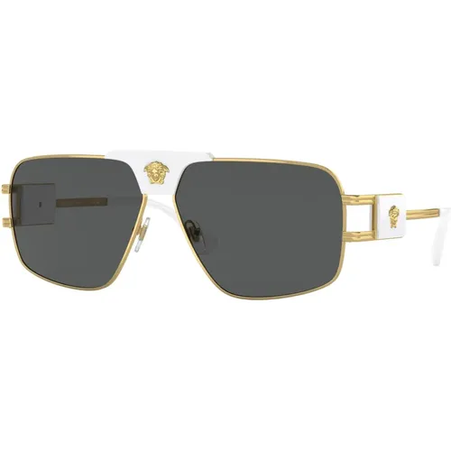 Weiße/Dunkelgraue Sonnenbrille,Gold/Grau Silber Spiegel Sonnenbrille,Gunmetal/Grüne Sonnenbrille - Versace - Modalova