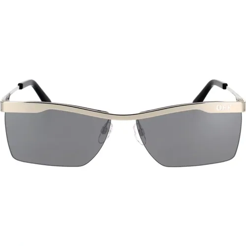 Silberne Metall-Sonnenbrille mit dunkelgrauen verspiegelten Gläsern - Off White - Modalova