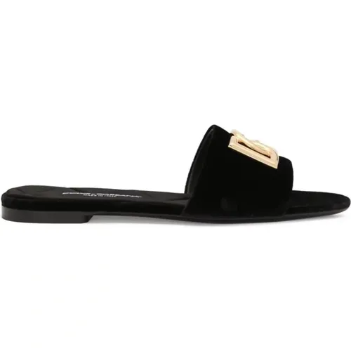 Leather Logo Sandals , female, Sizes: 4 1/2 UK - Dolce & Gabbana - Modalova