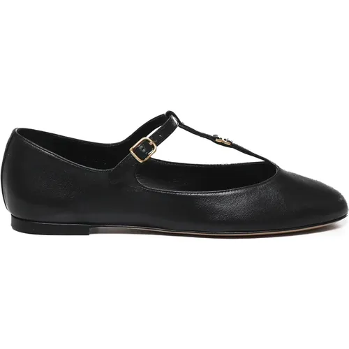 Schwarze flache Schuhe mit goldener Schnalle,Schwarze flache Mary-Jane Ballerinas - Chloé - Modalova