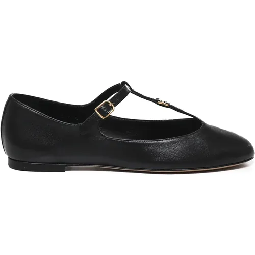 Schwarze flache Schuhe mit goldener Schnalle , Damen, Größe: 40 EU - Chloé - Modalova