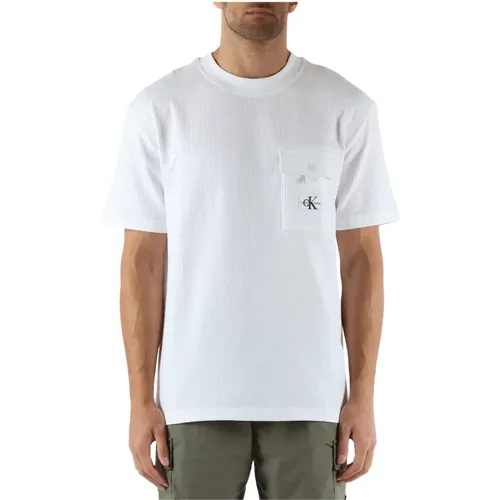 Stretch-Baumwoll-T-Shirt mit Fronttasche , Herren, Größe: XS - Calvin Klein Jeans - Modalova