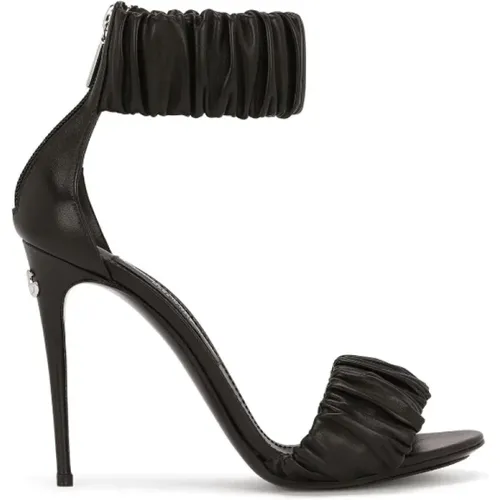 Schwarze Geraffte Leder High Heel Sandalen - Dolce & Gabbana - Modalova