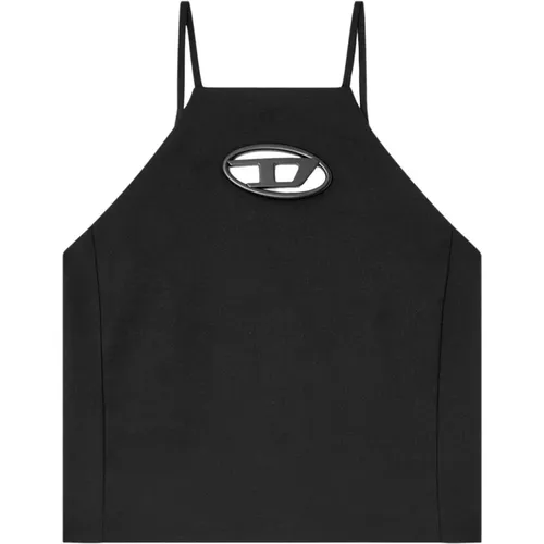 Schwarzes Halterneck-Top mit ovalem Logo , Damen, Größe: XS - Diesel - Modalova