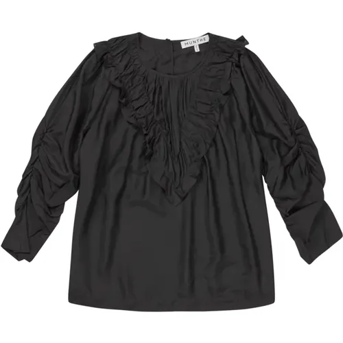 Elegant Silk Blouse with V-Neck Detail , female, Sizes: 2XL, 2XS, XL - Munthe - Modalova