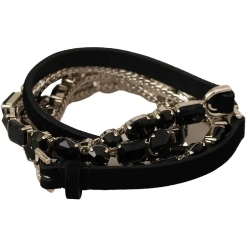 Schwarzer Kristall-Ledergürtel , Damen, Größe: 95 CM - Dolce & Gabbana - Modalova