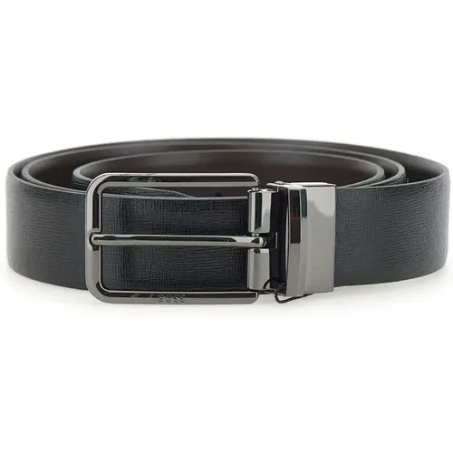 Men's Leather Belt with Engraved Logo , male, Sizes: ONE SIZE - Hugo Boss - Modalova