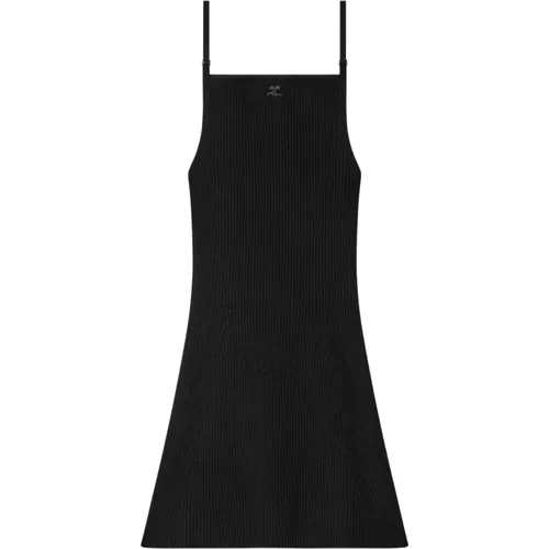 Schwarzes Geripptes Viskosekleid,Schwarzes Geripptes Strickkleid Eckiger Ausschnitt - Courrèges - Modalova