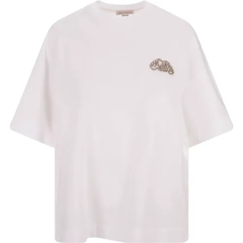 Jewelled Seal Weißes T-Shirt , Damen, Größe: 3XS - alexander mcqueen - Modalova