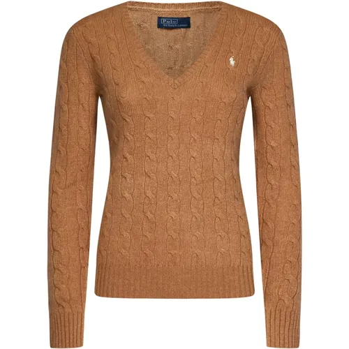 Sophisticated V-Neck Sweater with Cable Knit Design , female, Sizes: S, L - Polo Ralph Lauren - Modalova