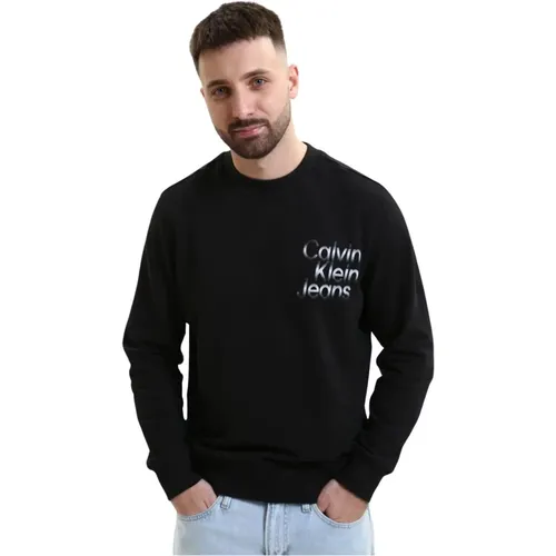 Schwarzer Logo-Print-Sweatshirt , Herren, Größe: S - Calvin Klein - Modalova