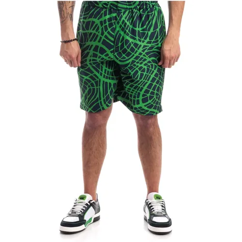 Wave Line Print Twill Bermuda Shorts , male, Sizes: L - Moschino - Modalova