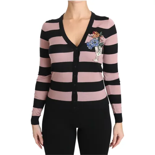 Floral Cashmere Cardigan Sweater , female, Sizes: 3XS - Dolce & Gabbana - Modalova