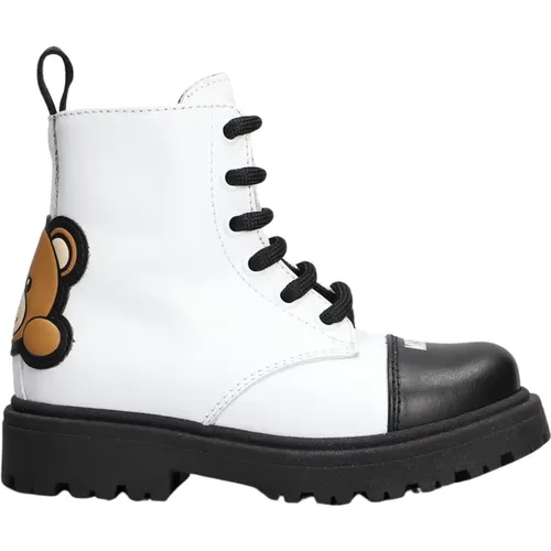 Weiße Leder Teddy Head Stiefel - Moschino - Modalova