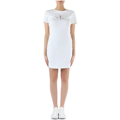 Logo Print Cotton Stretch Dress , female, Sizes: XS, S, L, M - Calvin Klein Jeans - Modalova