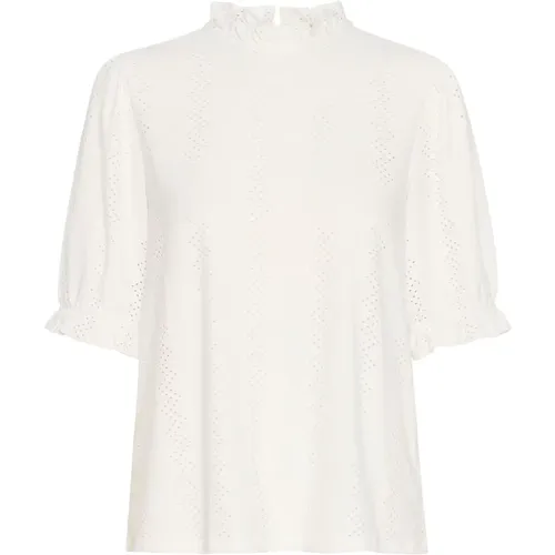 Feminine Blouse with Short Sleeves and Ruffle Trim , female, Sizes: XL, 2XL, S, L, XS, M - Cream - Modalova