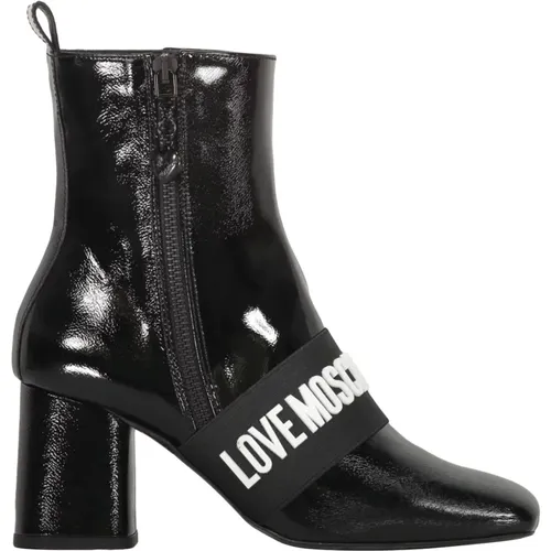 Logo Riemen Leder Blockabsatz Stiefel - Love Moschino - Modalova