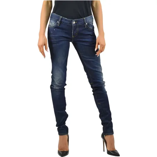Super Slim Blaue Baumwollknopf Jeans , Damen, Größe: XS - Dsquared2 - Modalova