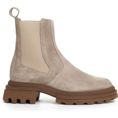 Beiger Wildleder Chelsea Boot mit Elastik , Damen, Größe: 37 EU - Hogan - Modalova