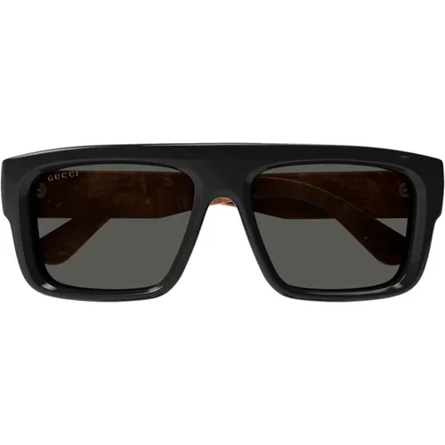 Mens Square Acetate Sunglasses with Brown Logo Arms , male, Sizes: 55 MM - Gucci - Modalova