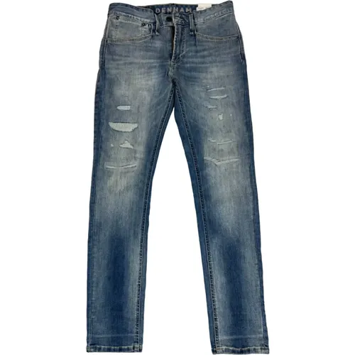Zerstörte Skinny Fit Jeans in Mittelblau , Herren, Größe: W31 L32 - Denham - Modalova
