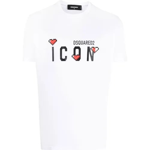 Icon Logo Print Baumwoll T-Shirt , Herren, Größe: S - Dsquared2 - Modalova