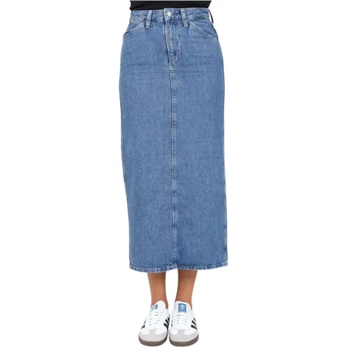 Blaue Denim Midi-Rock , Damen, Größe: W28 - Calvin Klein Jeans - Modalova