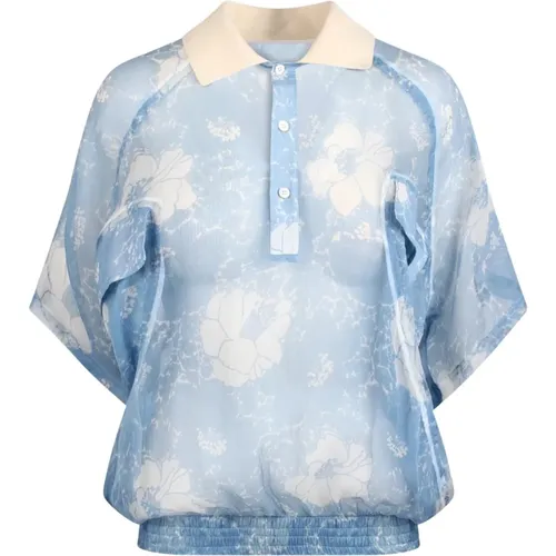 Floral Silk Shirt , female, Sizes: XS - Plan C - Modalova