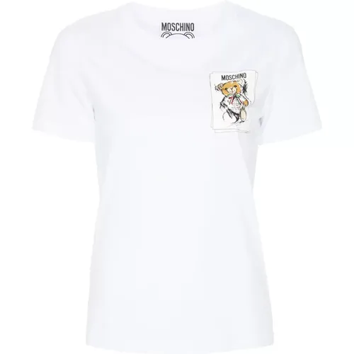 Weiße Crewneck Bedruckte T-shirts und Polos , Damen, Größe: XS - Moschino - Modalova