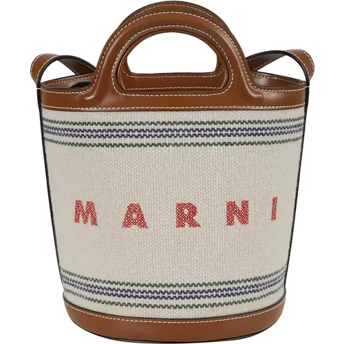 Tropicalia Mini Bucket Taschen, Canvas-Tasche mit Besticktem Logo und Streifen-Detail - Marni - Modalova