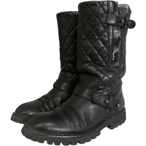 Quilted Leather Biker Boots , female, Sizes: 5 1/2 UK - Chanel Vintage - Modalova