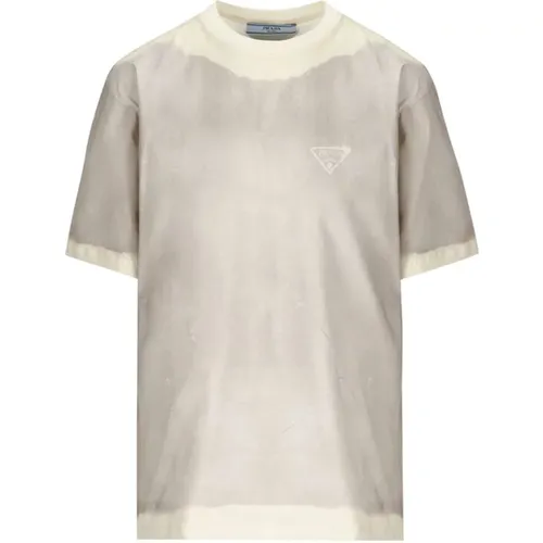 Graues Baumwoll-Logo T-Shirt Prada - Prada - Modalova